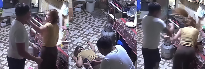 陕西厨房监控曝光家暴 丈夫打倒妻子后压身拖拽 现场全程记录 太狠心了
