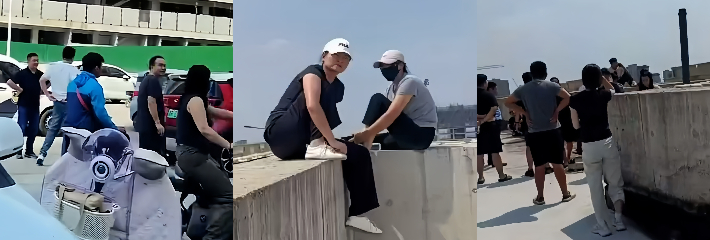 山东菏泽曹县万达中良首府业主维权升级 大批人爬上天台抗议 一人晕倒送医