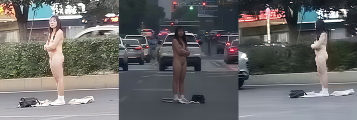 邵阳高铁站 女子全裸站马路 疑似情侣吵架 现场视频令人吃惊