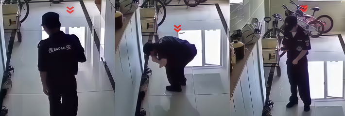 奇葩吃瓜 小区保安帮女业主的鞋打蜡保养 还逐个拿起闻 几十秒操作全程被拍曝光